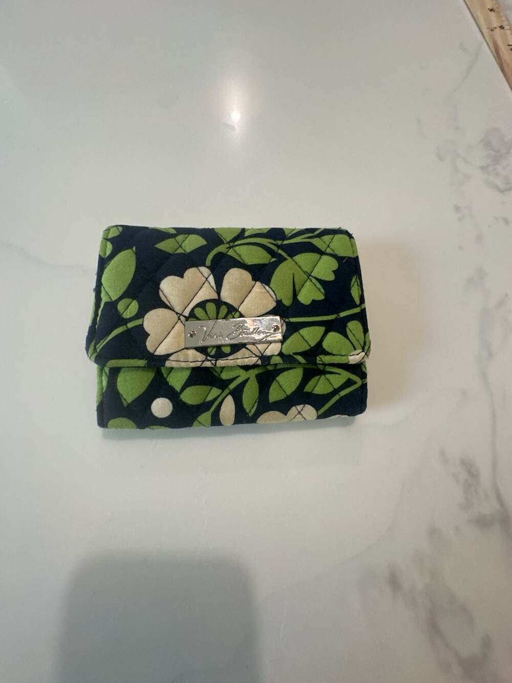 Vera Bradley Lucky You Green Navy White Trifold Wallet